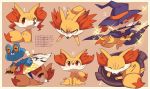  2018 ambiguous_gender angry canine clenched_teeth costume cute digital_media_(artwork) expressions eyes_closed fennekin feral fluffy fluffy_tail fox froakie fur happy hi_res japanese_text looking_at_viewer magic_user mammal model_sheet multiple_images nintendo pok&eacute;mon pok&eacute;mon_(species) pot_(disambiguation) simple_background sleeping smile solo stick teeth text umbrella video_games witch マコトゥー 