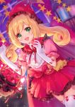  apple basket blonde_hair blurry blurry_background cape commentary_request depth_of_field dutch_angle elbow_gloves food frilled_cape frilled_hat frills fruit gloves hat holding holding_food holding_fruit idolmaster idolmaster_cinderella_girls jar long_hair pf pink_shirt pleated_skirt puffy_short_sleeves puffy_sleeves red_apple red_cape red_hat red_skirt satou_shin shirt short_sleeves skirt solo star twintails white_gloves 