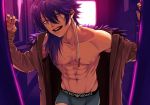  abs arisugawa_dice bare_chest boxer_briefs chest cigarette coat cowboy_shot doorway eizi emporio_armani grey_briefs holding holding_cigarette hypnosis_mic looking_at_viewer male_focus male_underwear nipples open_mouth pov smile solo toned toned_male underwear underwear_only 