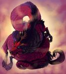  2014 ambiguous_gender black_fur digital_media_(artwork) dragon eastern_dragon fur horn looking_at_viewer red_scales scales shwonky 