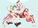  anklet bag basket belt bikini blue_background boots breasts chiki cleavage female_my_unit_(fire_emblem:_kakusei) fire_emblem fire_emblem:_kakusei fire_emblem:_monshou_no_nazo fire_emblem_heroes frilled_bikini frills gloves green_eyes green_hair invisible_chair jewelry jumping leather leather_gloves leg_hug long_hair mamkute medium_breasts multiple_girls my_unit_(fire_emblem:_kakusei) navel o-ring o-ring_bikini octopus open_mouth purple_bikini red_bikini red_eyes red_hair sandals sash satchel side-tie_bikini sidelocks silver_hair simple_background sitting skeptycally small_breasts smile swimsuit thigh_strap tiamo twintails twitter_username v vambraces yellow_eyes 