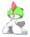  2015 ambiguous_gender blush clitoris disembodied_hand duo female female/ambiguous female_focus fingering japanese_text kageyama kneeling nintendo not_furry open_mouth pok&eacute;mon pok&eacute;mon_(species) pussy pussy_juice ralts saliva simple_background solo_focus sound_effects text vaginal vaginal_fingering video_games white_background 