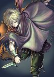  bandages cloak fringe_trim grey_eyes male_focus octopath_traveler short_hair solo therion_(octopath_traveler) thief weapon white_hair yamahara 