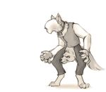  5_fingers ambiguous_gender anthro canine clothed clothing crotch_head faceless mammal monochrome simple_background slate solo were werewolf what white_background 