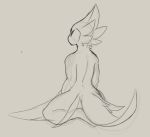  anthro avian black_and_grey eyebrows eyes_closed feather_hair feathers full-length_portrait grey_background hair kneeling laefa_padlo line_art male nude portrait qualzar rear_view scorchen short_hair simple_background sketch solo tail_feathers wide_hips winged_arms wings 