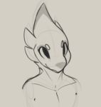  anthro avian black_and_grey bust_portrait eyebrows feather_hair featureless_chest front_view grey_background hair laefa_padlo line_art looking_at_viewer looking_up male nude portrait qualzar scorchen short_hair simple_background sketch smile solo 