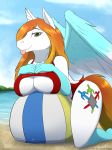  2018 anthro breasts clothed clothing cutie_mark day digital_media_(artwork) equine fan_character feathers female infinitedge2u looking_at_viewer mammal my_little_pony outside pegasus sky smile solo wings 