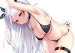  antenna_hair arm_up armpits ass azur_lane bangs bent_over bikini black_bikini black_ribbon blush breasts brown_eyes choker cleavage collarbone eyebrows_visible_through_hair flag_print german_flag_bikini groin hair_between_eyes hair_ribbon large_breasts long_hair looking_at_viewer multicolored_hair navel parted_lips prinz_eugen_(azur_lane) red_hair ribbon sidelocks signature silver_hair simple_background skindentation solo stomach streaked_hair subaru_(794829485) swept_bangs swimsuit thigh_strap thighs two_side_up very_long_hair wet white_background 