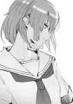  closed_mouth commentary english_commentary j.k. looking_down neckerchief original profile sailor_collar school_uniform serafuku short_hair short_sleeves simple_background smile solo upper_body white_background 