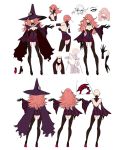  1girl ass bare_shoulders black_sclera blazblue breasts cleavage concept_art hair_over_one_eye hat high_heels konoe_a_mercury phantom_(blazblue) pink_hair thighhighs witch_hat yellow_eyes 