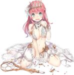  :o blue_eyes blush breasts broken_staff cleavage detached_sleeves dress full_body isegawa_yasutaka large_breasts long_hair midriff official_art open_mouth oshiro_project oshiro_project_re pink_hair prague_(oshiro_project) staff tiara torn_clothes torn_dress transparent_background 