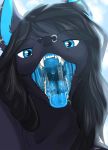  black_fur black_hair blue_eyes canine fur hair mammal mouth_shot nezerith open_mouth saliva solo voregence 