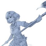  armor fire_emblem fire_emblem_echoes:_mou_hitori_no_eiyuuou headband holding holding_weapon katua lips monochrome polearm sayoyonsayoyo short_hair spear weapon 