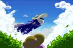  bush cloud day halberd_(airship) hat highres i_love_kirby_86 kirby kirby_(series) no_humans sky sun_hat watching 