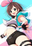  :d a.i._channel armpit_peek bangs belt belt_buckle black_belt black_gloves black_shorts blue_jacket blush breasts brown_hair buckle character_name commentary_request cropped_jacket eyebrows_visible_through_hair fingerless_gloves gloves green_eyes hair_between_eyes hair_ribbon jacket kizuna_ai looking_at_viewer matokechi multicolored_hair navel open_clothes open_jacket open_mouth pink_hair pink_ribbon ribbon round_teeth shirt short_shorts short_sleeves shorts small_breasts smile solo streaked_hair teeth upper_teeth virtual_youtuber white_shirt 