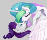  2018 amarynceus blue_eyes blush duo embrace equine eyebrows eyelashes eyeshadow feathered_wings feathers female female/female feral friendship_is_magic grey_background grin hair half-closed_eyes hooves horn imminent_kiss long_hair love lying makeup mammal mascara multicolored_hair my_little_pony nude on_back on_top open_mouth open_smile princess_celestia_(mlp) purple_eyes purple_hair rainbow_hair rarity_(mlp) simple_background smile teeth unicorn white_feathers winged_unicorn wings 