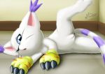  anus blue_eyes claws clothed clothing digimon feline female fur gatomon gloves hi_res mammal milesnukem open_mouth pussy solo white_fur 