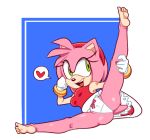  &lt;3 amy_rose anthro arm_support barefoot bow_panties breasts camel_toe clothed clothing eyelashes feet female gloves green_eyes hair headband hedgehog humanoid_feet leaning_on_elbow lying mammal on_side one_leg_raised open_mouth panties pink_hair skirt solo sonic_(series) speech_bubble spread_legs spreading squidapple underwear 