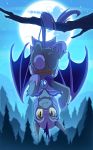  2018 absurd_res armor bat_pony bat_wings belt clothed clothing collaboration cute cute_fangs equine eyelashes female feral forest friendship_is_magic hair helmet hi_res hooves jedayskayvoker looking_at_viewer mammal membranous_wings moon my_little_pony night night_guard_(mlp) outside portrait purple_hair redchetgreen sky slit_pupils smile solo star starry_sky suspension tree tree_branch upside_down wings yellow_eyes 