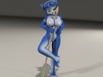  2018 anthro big_breasts blue_fur blue_hair breasts demarticusstone digital_media_(artwork) female fur hair krystal looking_at_viewer nintendo nipples nude pose pussy staff star_fox video_games 