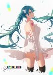  aqua_hair ass backless_dress backless_outfit bad_id bad_pixiv_id black_legwear character_name cropped_legs crying crying_with_eyes_open dress elbow_gloves floating_hair gloves green_eyes hair_between_eyes hair_ornament halterneck hatsune_miku long_hair see-through_silhouette short_dress sleeveless sleeveless_dress solo soulkiller standing striped striped_background tears thighhighs twintails very_long_hair vocaloid white_dress white_gloves 