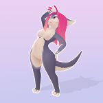  1d.z 2018 3d_(artwork) breasts digital_media_(artwork) dragon electrycpynk_(character) female front_view hair inner_ear_fluff nipples nude pink_eyes pussy scalie simple_background solo standing 