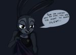  anthro clothed clothing dialogue disney domination english_text female female_domination foreplay grey_background hi_res judy_hopps lagomorph mammal necktie_pull night police_uniform rabbit roleplay simple_background solo synad text uniform zootopia 