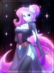  2018 absurd_res anthro blue_eyes breasts cleavage clothed clothing cutie_mark digital_media_(artwork) dress equine female friendship_is_magic hair hi_res horn koveliana legwear looking_at_viewer mammal my_little_pony purple_hair rarity_(mlp) smile solo unicorn url 