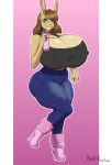  anthro big_breasts breasts clothed clothing female huge_breasts hyper hyper_breasts lagomorph looking_at_viewer mammal nipple_bulge plankboy rabbit smile solo standing thick_bottom_lip voluptuous 