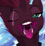  equine female green_eyes horn mammal mouth_shot my_little_pony my_little_pony_the_movie one_eye_closed open_mouth purple_mane saliva solo teeth tempest_shadow_(mlp) tongue tongue_out unicorn voregence 