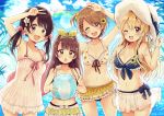  ball bikini blonde_hair blush bow breasts brown_eyes brown_hair cleavage clouds dress fang group hat headband loli long_hair navel original rainbow sakura_oriko short_hair sky summer_dress swimsuit twintails water wink wristwear 