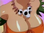  1girl 90s animated animated_gif bare_shoulders bouncing_breasts breasts cleavage close-up female head_out_of_frame jewelry jungle_de_ikou large_breasts mii_(jungle_de_ikou) necklace solo 