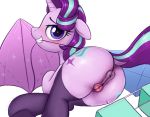  2018 absurd_res anatomically_correct anatomically_correct_pussy animal_genitalia animal_pussy anus blush butt clothing cutie_mark dock equine equine_pussy eyelashes female feral friendship_is_magic hair hi_res horn kite legwear looking_at_viewer mammal multicolored_hair my_little_pony pussy selenophile simple_background solo starlight_glimmer_(mlp) two_tone_hair unicorn white_background 