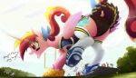  2018 absurd_res butt clothed clothed_feral clothing cutie_mark dialogue dock earth_pony english_text equine eyelashes feathered_wings feathers female feral flurry_heart_(mlp) friendship_is_magic group hair hi_res horn horse macro mammal multicolored_hair my_little_pony ncmares open_mouth outside pony princess_cadance_(mlp) ribbons shining_armor_(mlp) text unicorn winged_unicorn wings 