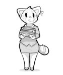  :o aggressive_retsuko anthro black_and_white clothed clothing female footwear front_view full-length_portrait fully_clothed fur holding_object looking_aside mammal monochrome open_mouth portrait qualzar red_panda retsuko shadow shoes simple_background skirt solo standing sweat sweatdrop white_background 
