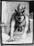  1995 anthro balls bd bed bedroom canine desk dipstick_tail fur greyscale half-closed_eyes humanoid_penis looking_at_viewer low_res male mammal monochrome multicolored_tail nude pencil_(artwork) penis precum seductive slightly_chubby smile solo tongue traditional_media_(artwork) window wolf 