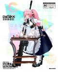  alternate_costume anti-materiel_rifle apron bangs belt black_footwear black_ribbon breasts buckle cake character_name copyright_name cup dress drinking eyebrows_visible_through_hair food frills girls_frontline gun hand_on_hip holding holding_cup juliet_sleeves leg_up logo long_hair long_sleeves looking_at_cup maid maid_headdress mary_janes multiple_belts neck_ribbon ntw-20 ntw-20_(girls_frontline) official_art pantyhose pink_eyes pink_hair pinky_out puffy_sleeves ran_(pixiv2957827) ribbon rifle saucer scope shoes sidelocks skirt sniper_rifle solo table tassel teacup teapot very_long_hair weapon white_legwear white_ribbon 