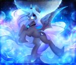  2018 blue_eyes cosmic_hair cutie_mark digital_media_(artwork) equine female feral friendship_is_magic hooves horn koveliana mammal membranous_wings moon my_little_pony princess_luna_(mlp) solo winged_unicorn wings 