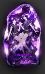  absurdres amethyst amethyst_(houseki_no_kuni) androgynous asymmetrical_hair black_neckwear braid character_name colored_eyelashes copyright_name crystal crystal_hair dark_background gem gem_uniform_(houseki_no_kuni) hair_over_one_eye highres holding_hands houseki_no_kuni interlocked_fingers looking_at_another multiple_others necktie purple_eyes purple_hair reiichiko short_hair shorts siblings smile twins uniform 