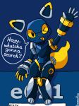  ambiguous_gender android blue_body blush cat e621 english_text esix feline kemofoo looking_at_viewer machine mammal mascot open_mouth robot simple_background smile solo text yellow_eyes 