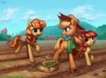  2018 apple_bloom_(mlp) applejack_(mlp) barn big_macintosh_(mlp) blonde_hair building carrot_top_(mlp) cloud cowboy_hat cute cutie_mark dirt earth_pony equine eyelashes farm female feral freckles friendship_is_magic green_eyes grin group hair hair_bow hair_ribbon hat hi_res hooves horse luciferamon male mammal mountain mouth_hold my_little_pony nude open_mouth open_smile orange_eyes orange_hair outside pony red_hair ribbons sack seed sibling signature sisters sky smile teeth tongue towel trowel underhoof walking yoke young 