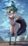  animal_ear_fluff animal_ears armpits artist_name bangle bare_shoulders bikini blade_&amp;_soul blue_eyes bracelet breasts cloud cloudy_sky collarbone cutesexyrobutts drink drinking_straw full_body green_hair highres jewelry large_tail looking_at_viewer lyn_(blade_&amp;_soul) medium_breasts navel one_eye_closed open_mouth parted_lips platform_footwear red_bikini ship signature sky solo standing strap_gap swimsuit tail thighs v v_over_eye watercraft 