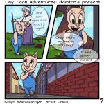  2018 comic detailed_background digital_media_(artwork) duo english_text female flower granny_(looney_tunes) hamton_j_pig hoe human lirkov looney_tunes male mammal park pig plant porcine text tiny_toon_adventures warner_brothers 