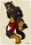  2018 4_toes ambiguous_gender ambiguous_on_anthro anthro beauceron bed_sheet bedding black_fur black_hair black_nose black_skin bound brown_eyes brown_fur brown_skin bulge canine clothed clothing digitigrade disembodied_hand dog doggieo doggieo_(character) fur gloves_(marking) grope hair hands_behind_back hands_tied high-angle_view looking_down lying male male/ambiguous male_focus mammal markings multicolored_fur multicolored_skin on_back pawpads paws penis_outline socks_(marking) toes topless two_tone_fur two_tone_skin underwear unsure 