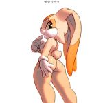  anthro big_ears black_nose breasts buckteeth butt clothing coy cream_the_rabbit dipstick_ears female floppy_ears fur gloves lagomorph long_ears looking_back low-angle_view mammal nude open_mouth open_smile orange_fur rabbit rear_view short_tail simple_background smile solo sonic_(series) tan_fur teeth three_tone_fur white_background white_fur xylas yellow_eyes 