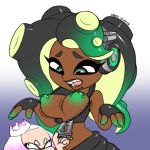  animal_humanoid black_clothing black_hair breasts brown_skin cephalopod cephalopod_humanoid clothed clothing crown dark_skin duo eyelashes eyeshadow female fingerless_gloves front_view fully_clothed gloves green_eyes green_hair green_nipples hair headphones humanoid inkling light_skin makeup marina_(splatoon) marine motion_lines multicolored_eyes multicolored_hair multicolored_skin nintendo nipple_piercing nipples octoling pale_skin pearl_(splatoon) piercing sharp_teeth splatoon splatoon_2 suction_cup teeth tentacle_hair tentacles two_tone_skin video_games wardrobe_malfunction white_hair xylas 