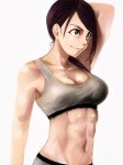  1girl abs breasts cleavage female haiokumantan_c muscle muscular_female navel simple_background solo sports_bra sweat toned white_background 