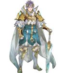  aqua_eyes armor bangs blue_hair boots broken broken_sword broken_weapon cape clenched_hand closed_mouth dirty_clothes dirty_face feather_trim fire_emblem fire_emblem_heroes full_body gauntlets highres hrid_(fire_emblem_heroes) knee_boots long_sleeves looking_at_viewer maeshima_shigeki male_focus multicolored_hair non-web_source official_art pants puffy_sleeves short_hair shoulder_armor silver_hair solo standing striped sweat sweatdrop sword transparent_background weapon 