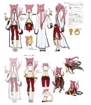  1girl animal_ears bell belt black_panties blazblue bracelet candy capri_pants cat_ears cat_tail concept_art food glasses jewelry jingle_bell kokonoe labcoat lollipop multiple_tails orange_eyes panties pants pink_hair red_pants scientist short_twintails tail twintails underwear wedge_heels 