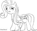  balls black_and_white blush cum cutie_mark dickgirl equine feral fluttershy_(mlp) friendship_is_magic horse intersex mammal monochrome my_little_pony pegasus penis ponehcawk pony simple_background solo white_background wings 